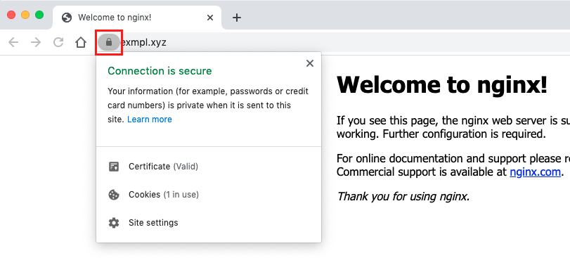 Image 2: A secured HTTPS connection using a Let's Encrypt certificate.