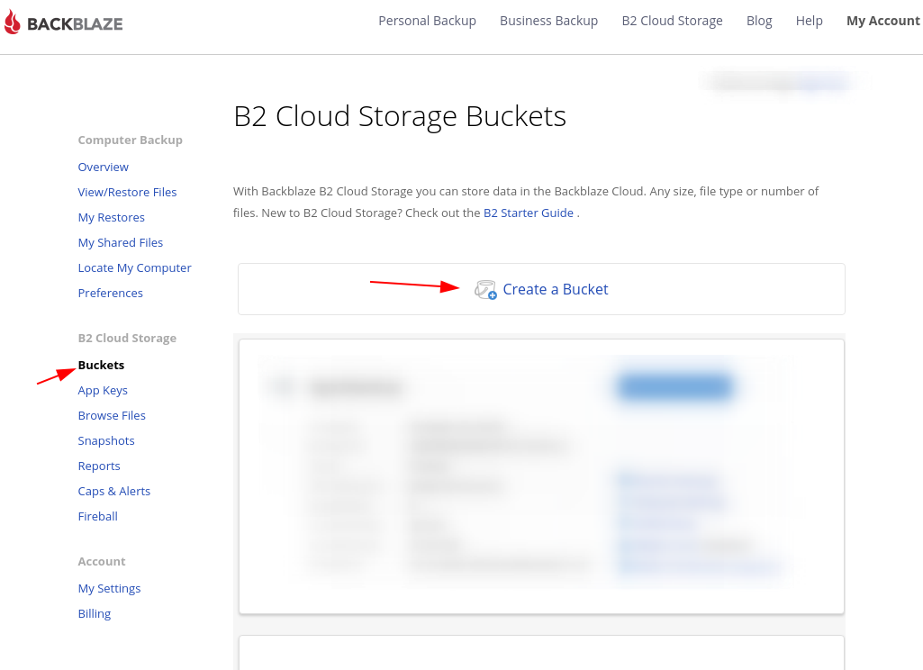 Image 1: Creating a B2 bucket - Step 1