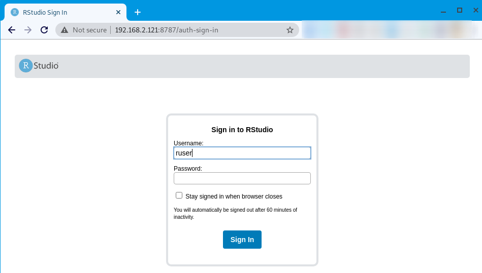 Image 1: RStudio web frontend - Login screen